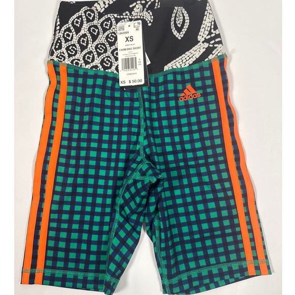 adidas Pants - Adidas x FARM Rio High Rise Biker Shorts Colorful Check Print Womens XS NWT